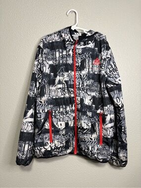 Reebok Boys 10/12 Graffiti Print Windbreaker Jacket Black White Red GUC